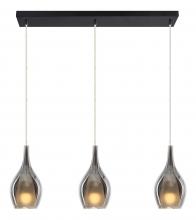  C37513MBSM - 3 LT "JERICHO" 28"L RECTANGLE CANOPY MATTE BLACK+ SM GLASS PENDANT E26