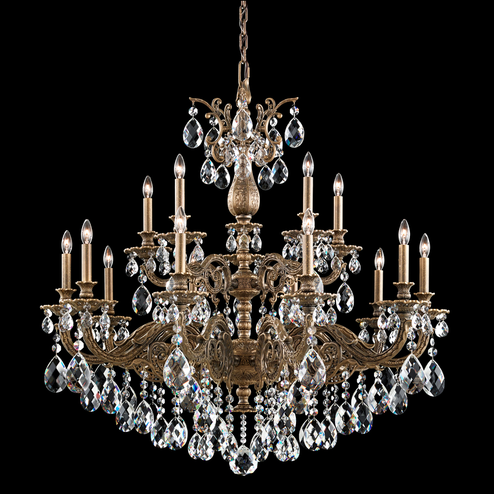 Milano 15 Light 120V Chandelier in French Gold with Clear Crystals from Swarovski