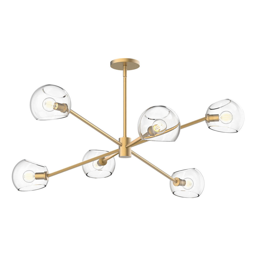 Willow 37-in Brushed Gold/Clear Glass 6 Lights Chandeliers
