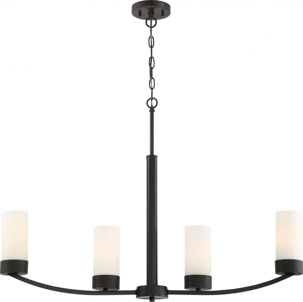 Denver - 4 Light Island Pendant with Satin White Glass - Mahogany Bronze Finish