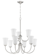  50429-BNK-WG - Gwyneth 9 Light Chandelier in Brushed Polished Nickel (White Glass)